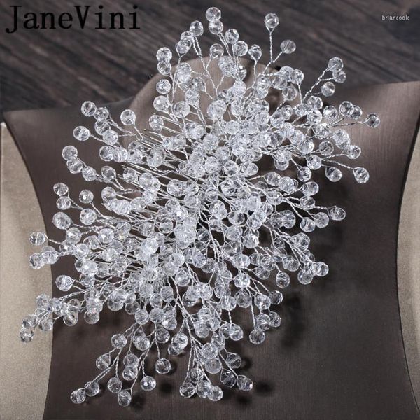 Ganchos de cabelo JaneVini Cristais transparentes Pentes de casamento para noivas de luxo com miçangas Boho Bride Party Pente Enfeites de joias da moda