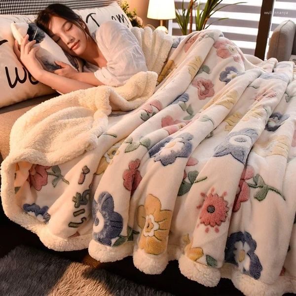 Одеяла с двумя слоями одеяло толстые искусственные шерсть из ягненка, покрывающие коралловые флисовые флиновые теплое фланелевое одеяло одеяло уютное