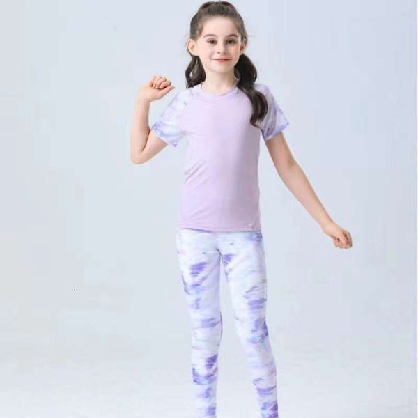 Grils kısa kollu baskılı kontrast renkli ter emici nefes alabilen kısa kollu tenis spor fitness pantolon hızlı kurutma çocuk yoga takım elbise seti