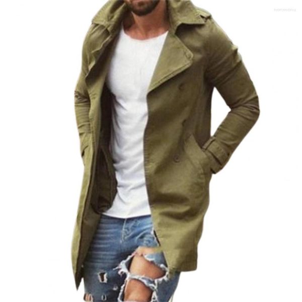 Männer Jacken Britischen Stil Männer Graben Mantel Taschen Windjacke Strickjacke Schlanke Männliche Einfarbig Lange Jacke 2023 Frühling Herbst