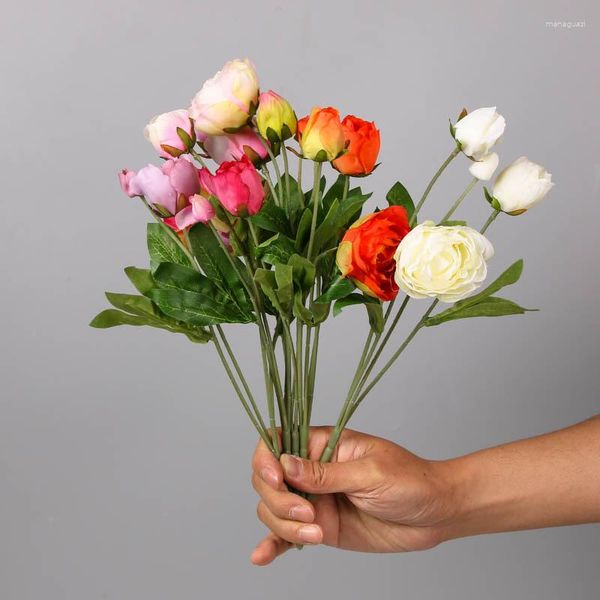 Dekorative Blumen Großhandel Hochzeitsdekoration Künstliche Blume Kleine Handvoll Pfingstrosenstrauß 4 Gabeln