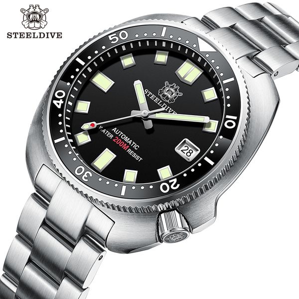 Andere Uhren STEELDIVE Männer mechanische Taucheruhr Luxus SD1980 großes Gesicht Abalone NH35 Uhrwerk Schweizer zwei Farben leuchtend 200 m wasserdicht 230714