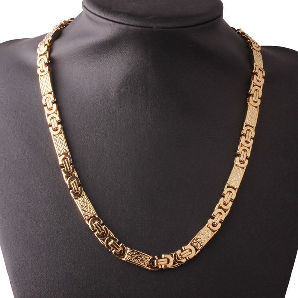 Подарок моды 8 мм ожерелья из нержавеющей стали Мужской цепь мальчиков золотой тонал.