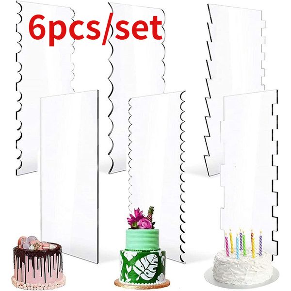 Cake Tools 6-teiliges Ausstecher- und Schaber-Set aus transparentem, klarem Acryl, zum Dekorieren von Konturkamm, Sägezahn-Trim-Glätter-Werkzeug 230714