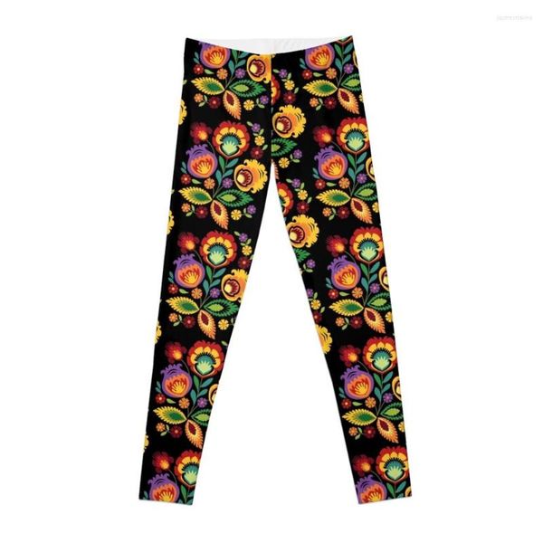 Active Pants Polish Folk Flowers Red On Black Leggings Legins For Women Jogger Sporty Woman Gym