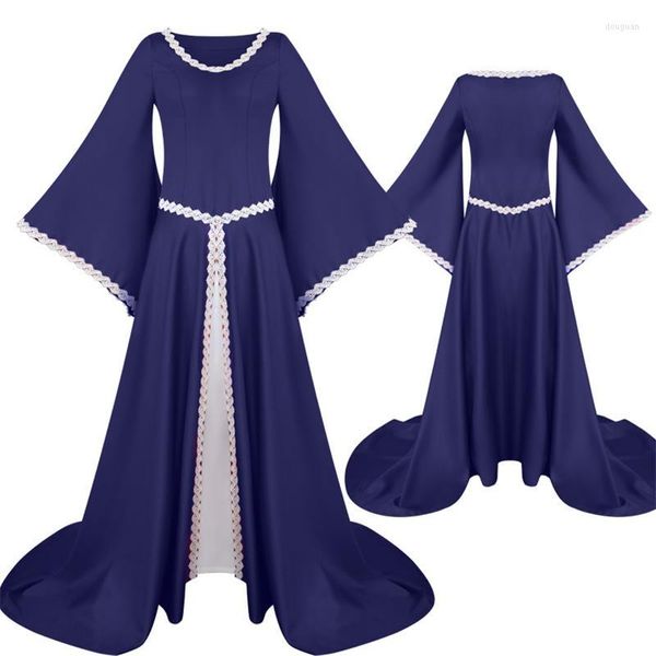 Vestidos Casuais Vestido Feminino Primavera E Outono Grande Decote V Irregular Manga Chifre Longo Medieval Roupas de Desempenho