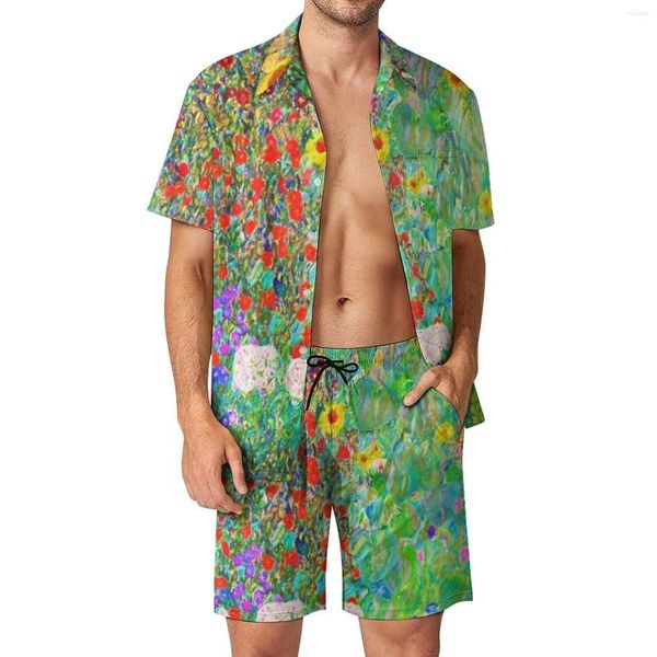 Tute da uomo Farm Garden With Sunflower Set da uomo Camicia casual con stampa folta Set di pantaloncini da spiaggia di tendenza Abito estivo 2 pezzi Abbigliamento