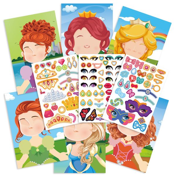 Kinderspielzeugaufkleber Make a Face Diy Sticker Princess Dress Up Funny Tiger Dinosaur Animal DIY Face Puzzle Education Toys For 230714