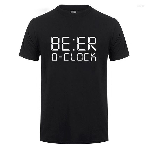 Camisetas masculinas BEER O'CLOCK Beber Party Joke T-Shirt Engraçado Presente de Aniversário para Homens Pai Pai Papa Marido Camisa O Neck Algodão Manga Curta