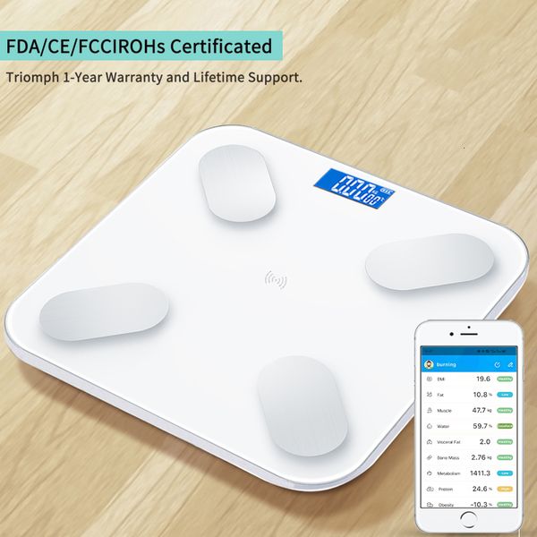 Balanças domésticas Banheiro Balança Bluetooth Smart Electronic Body Fat Floor Weighting LED Display Data Connected Mobile Phone Analyzer 230714