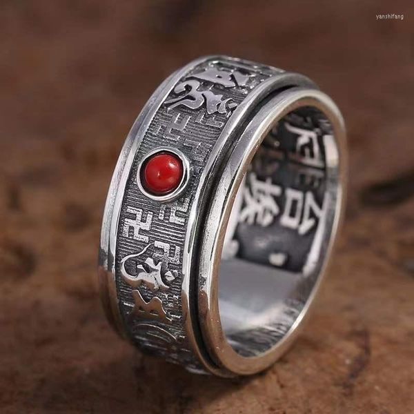 Cluster Rings National Tide Jewelry Turning Fortune Ring Tibetan Six-character Mantra Vajra Male Retro Gift Accessories