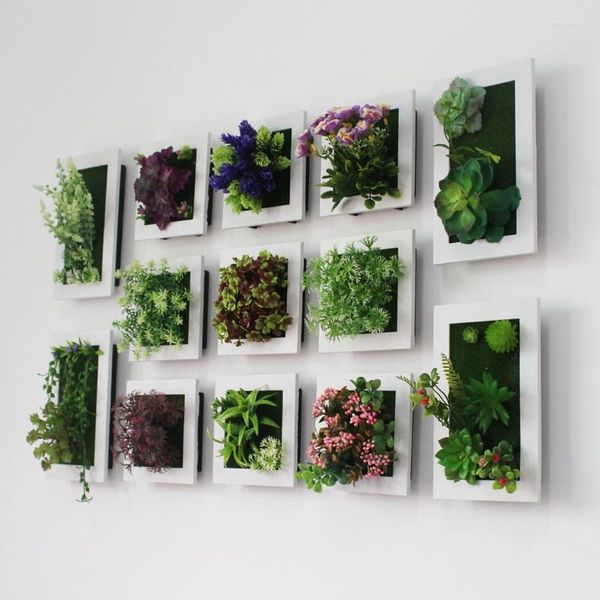 Dekoratif Çiçekler 3D Yaratıcı Plastik Succulents Bitki Ev Dekorasyon Duvar Askısı Yapay Çiçek Çerçeve Sticker Mağaza Dekor