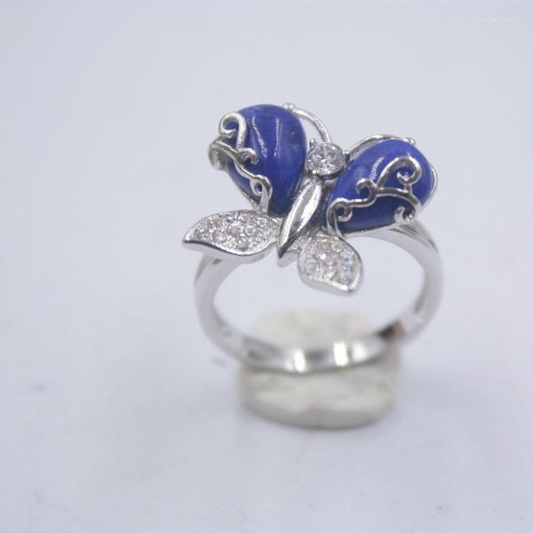 Cluster Rings Solid S925 Серебряные серебряные женщины Кольцо Lapis Lazuli Perfect Butterfly 15 ммВт US6-9
