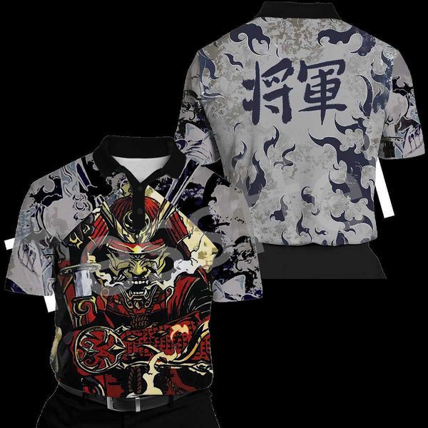 Camisetas masculinas Japanese Samurai Tattoo Spirits Ghosts Retro 3D Print Summer Polo Shirts Streetwear Men Men Sleeve T-Shirt Casual Clothing X1 L230713