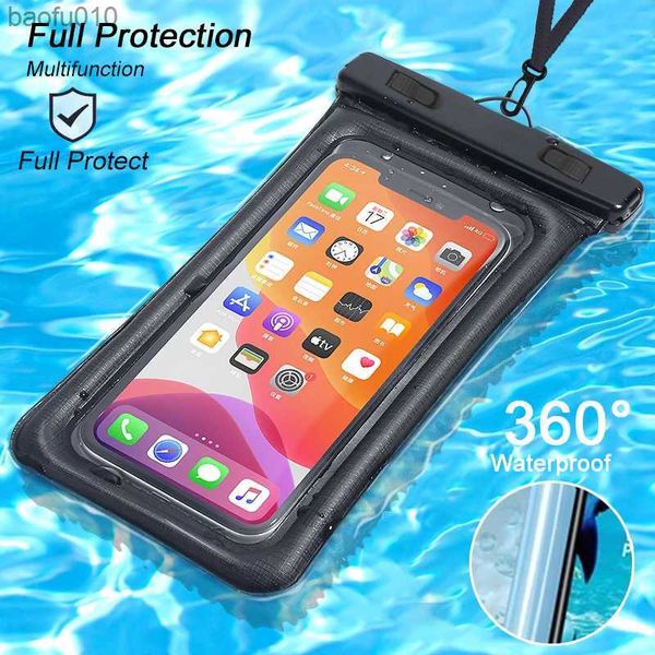 Yüzen hava yastığı su geçirmez yüzme çantası telefon kasası için 14 13 12 12 Pro Max Samsung S23 S22 Ultra Xiaomi Huawei Kapak Aksesuarları L230619