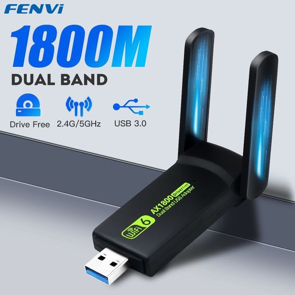 Adaptadores de rede 1800Mbps WiFi 6 Adaptador USB 3.0 802.11AX Dual Band 2.4G5GHz Wireless Wi-Fi Dongle Placa de rede RTL8832AU Support Win 1011 PC 230713