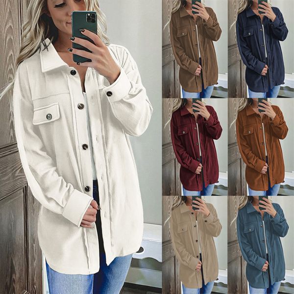 Outono inverno nova moda americana européia jaquetas femininas cor sólida cardigã de manga comprida Outerwear senhora lapela solta jaqueta de seio único casacos