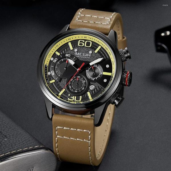 Relógios de pulso MEGIR Fashion Mens Watches Top Sports Chronograph Quartz Wrist Watch Men Business Wristwatch Relogio Masculino