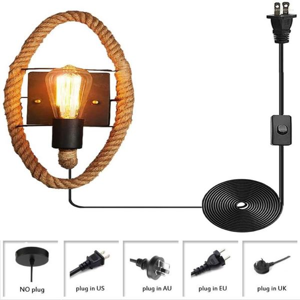 Настенная лампа деревенские веревки железные светильники творческая ретро -подключа