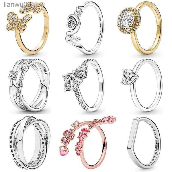 925 Sterling Silver Mom Double Pave Heart Solitaire Infinity Stones Butterfly Triple Band Ring per le donne Regalo Gioielli di moda L230704