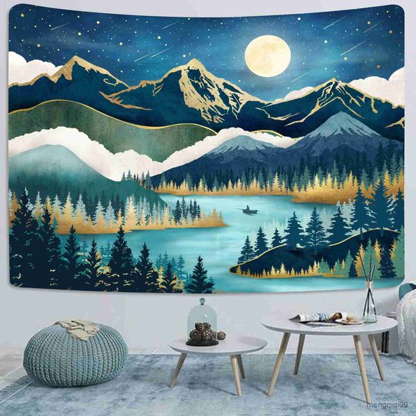 Arazzi Dome Cameras Mountain Tapestry Wall Hanging Forest Tree Art Tapestry Sunset Tapestry Nature Landscape Home Decor per camera da letto Soggiorno Dormitorio R230714