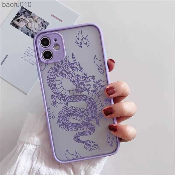 Custodia per telefono Remazy Fashion Dragon Animal Pattern per iPhone 13 12 11 14 Pro MAX X XS XR 8 7 Plus Cover rigida trasparente Borsa opaca L230619