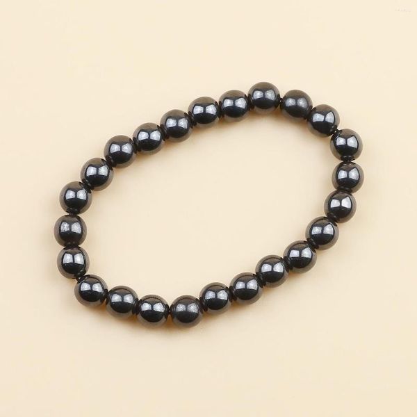 Braccialetti a maglie Bracciale da uomo con perline rotonde da 8 mm Accessori per gioielli in pietra di ematite naturale di moda neutra nera per l'uso quotidiano