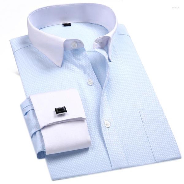 Мужские рубашки мужская рубашка французская манжета сплошное небо синее социальное формальное пружинное лето с длинным рукавом Dobby 40% хлопка FS16