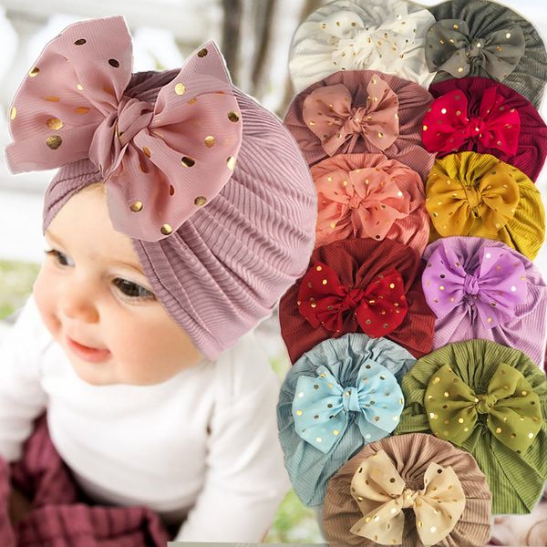 Niedliche Schleife Baby-Turban-Kappen Muslimische Jungen-Mädchen-Kopfbedeckung Einfarbig geknotetes Oberteil African Indian Children's Inner Hijab Bonnet