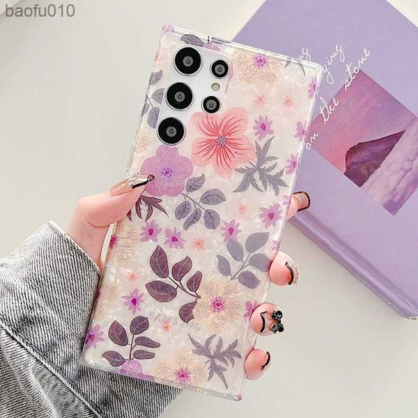 Capa de telefone com flor de casca brilhante para Samsung S22 ultra 5G 23 plus 21 20 FE Galaxy A53 A52 Silicone macio à prova de choque capa protetora L230619