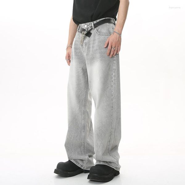 Мужские джинсы винтажные ретро -повседневные джинсовые брюки в сером стиле вымыли старый дизайн.