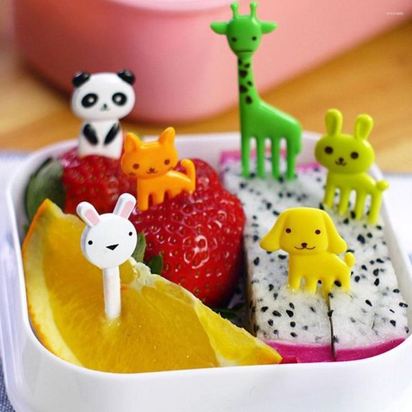 Set di stoviglie Cute Animal Fruit Fork Mini Cartoon Snack Cake Dessert Lunch Bento Forks Party Stick Decorazione Compleanno per bambini J6X3