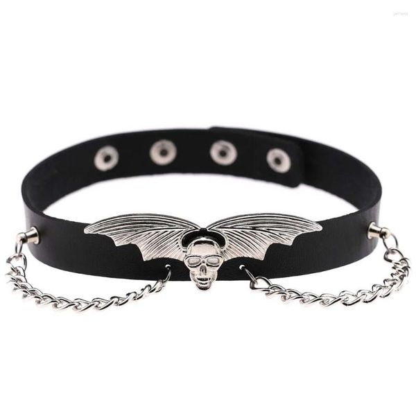 Gargantilha 18mm Couro Gótico Halloween Asa De Morcego Colar De Vampiro Colar Para Mulheres Punk Preto Festa Jóias Vintage Gota