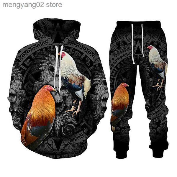 Tute da uomo Cool Rooster Hunting Camo Felpe con stampa 3D Felpa Pantaloni sportivi da uomo Set Tuta da uomo unisex Tuta da uomo di moda T230714