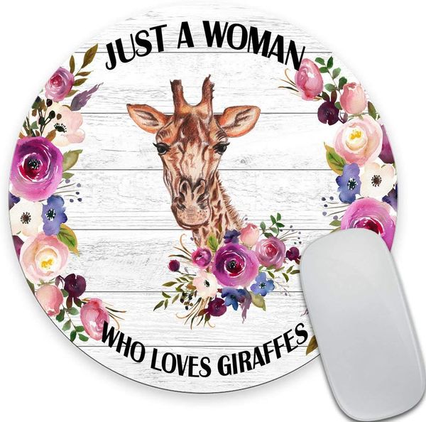 Girafa Round Mouse Pad for Funny Quote Mouse Pad Giraffe Lover Gift Office Decor for Women Just A WomanWho Loves Giraffe 7.9 In