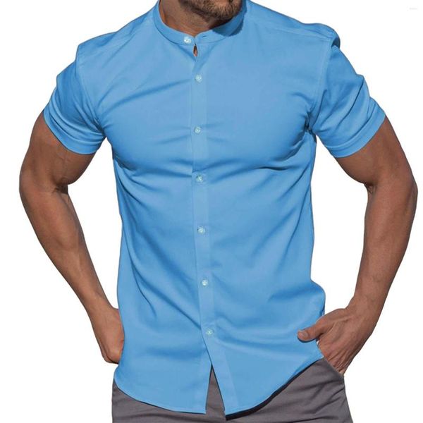 Camisetas masculinas moda primavera e verão casual manga curta gola alta cor sólida camisa unissex corpo terno masculino macio