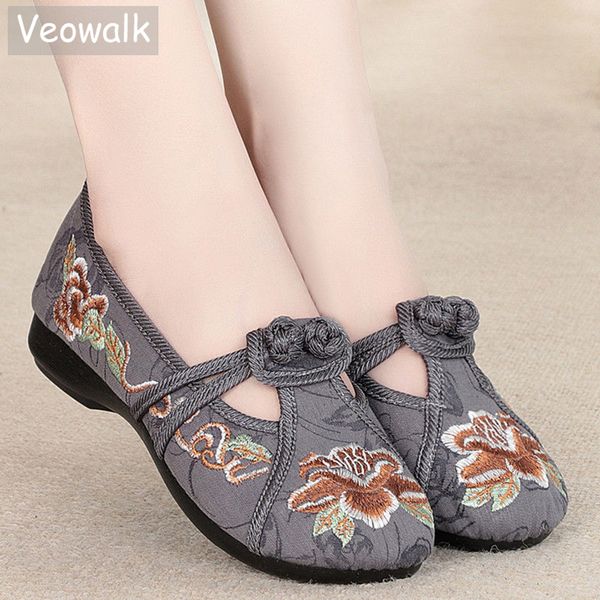 Chinelos Veowalk Estilo Tradicional Feminino Mocassim Macio Mocassim Primavera Outono Tecido de Algodão Sapatos Sapatos Bordados Chineses Confortáveis 230713