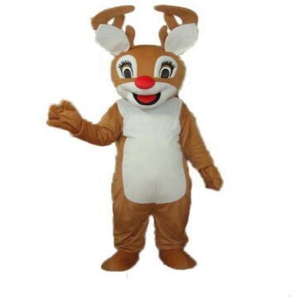 2021 Kafanın içinde bir mini fan ile Noel kırmızı burun ren geyiği geyik maskot kostümü yetişkinler için giymek için 282d