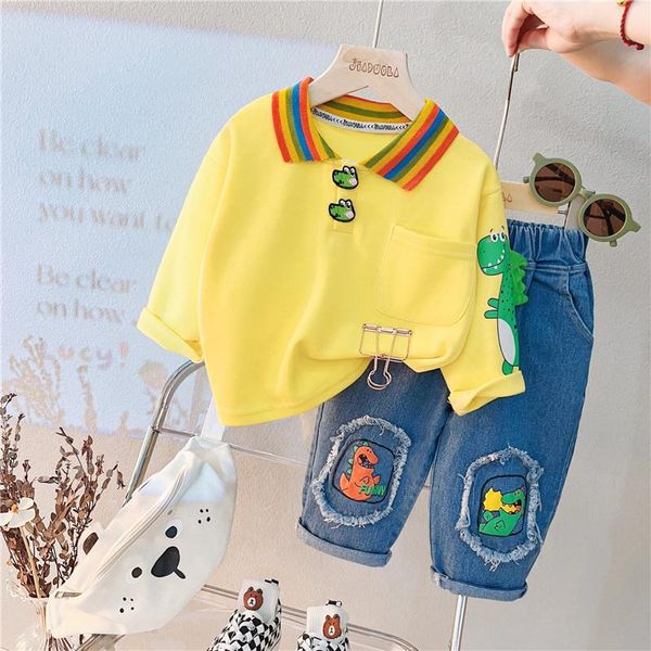 Primavera Neonati Abbigliamento per bambini Tute per bambini Vestiti T-shirt a maniche lunghe per cartoni animati Jeans Set Tute in cotone 0-5 anni