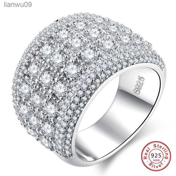 Funkelnde breite Ringe aus reinem 925er Sterlingsilber für Frauen und Mädchen, AAA-CZ-Kristall, Hochzeit, Verlobung, mit Stempel, Schmuck, Sommerschlussverkauf, L230704