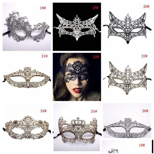 Maschere per feste Moda Sexy Lady Maschera di pizzo Ritaglio nero Eye Colorf Masquerade Fancy Halloween Costume veneziano Mardi 42 Style Dbc Drop Dhlsf