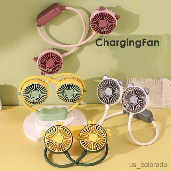 Ventilatori elettrici New Folding Mini Neck Fan Band Hands-Free Hanging USB Ricaricabile Dual Fan Cooler Summer Portable Camping Piccoli fan Regali R230714