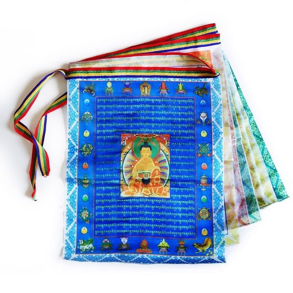 Banner Bandiere Bandiere di preghiera buddista tibetana Lo streamer Sutra contiene 10 bandiere Bandiera decorativa in stile Tibet Lunghezza totale 3 metri modello chiaro 230714