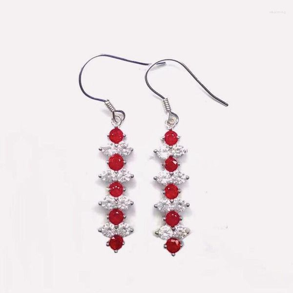 Orecchini pendenti Natural Real Ruby Long Drop Earring 925 Sterling Silver 3 3mm 0.15ct 10pcs Gemstone Fine Jewelry X219713