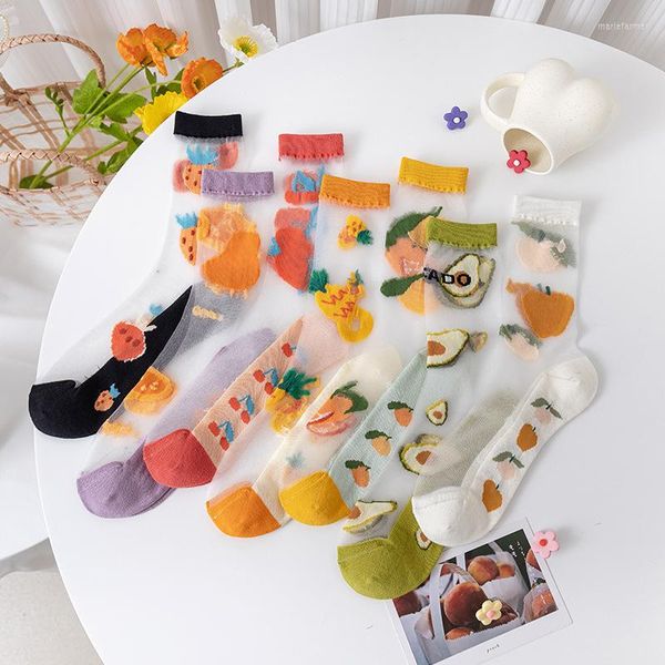 Meias femininas Fruit Lace Woman Crew Kawaii Sock Cartoon Thin Sox White Ladies Summer Classic Lady Calcetines Hombre