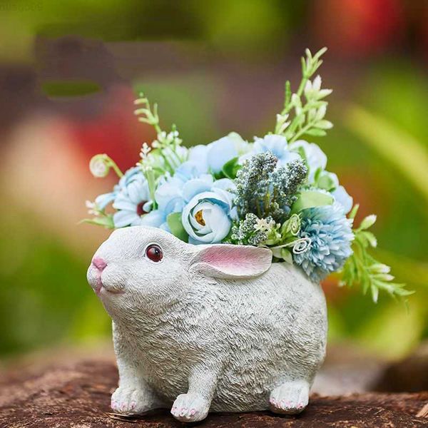 Рядовые горшки моделирование милый белый кролик цветочный рост