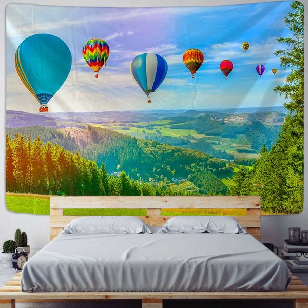Tapeçarias balão de ar quente tapeçaria montanha natureza paisagem arte tapeçarias penduradas na parede para sala estar decoração casa