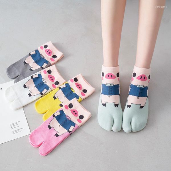 Frauen Socken Cartoon Schwein Zwei-Finger Split Toe Baumwolle Vier Jahreszeiten Niedlich