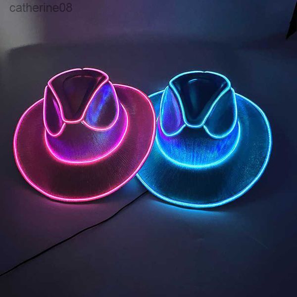 Puntelli per feste fluorescenti Cappello da cowboy occidentale Incandescente LED perlescente Cappello da cowgirl da cowboy che si illumina per la festa di carnevale L230621