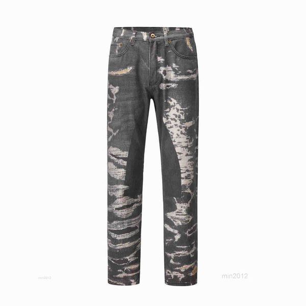 Ins Super Hot Retro Print Beschädigte Jeans Gerade Vintage High Street Dark Männer Hip Hop Hosen Mode Labelg0m1